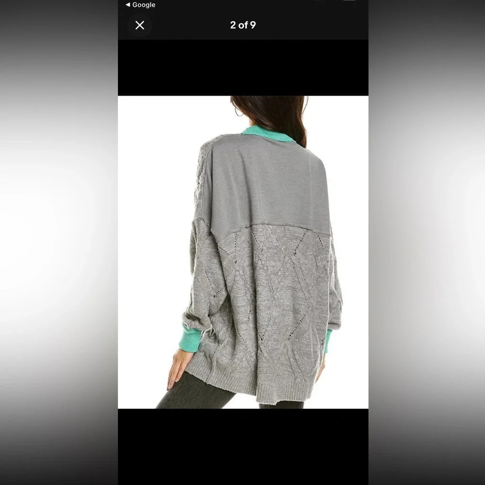 NWOT Free People|| Grey Combo Cable Knit Ribbed Olympia Tunic Sweater - Picture 3 of 11